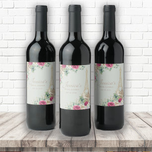 Eiffel Tower Paris Mint Green Bridal Shower Wine Label