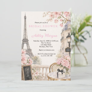 Eiffel Tower Paris Pink Flowers Bridal Shower Invitation