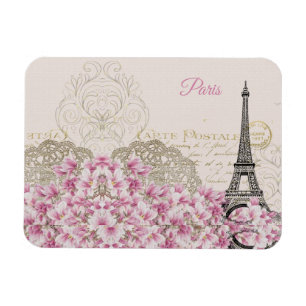 Eiffel Tower, Paris Pink Magnolia Magnet