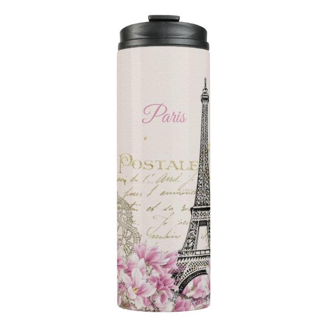 Eiffel Tower, Paris Pink Magnolia Thermal Tumbler (Front)