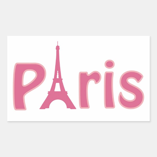 Eiffel tower paris pink text art rectangular sticker (Front)