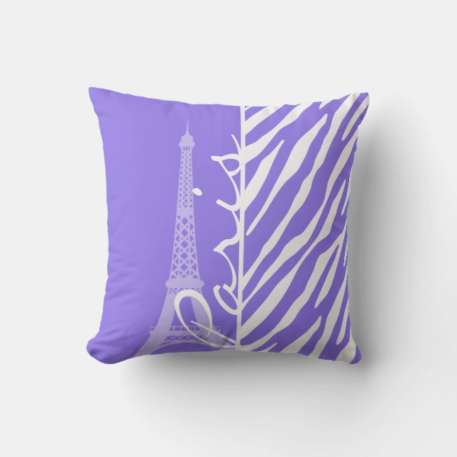 Eiffel Tower, Paris, Purple Zebra Stripes Cushion (Front)