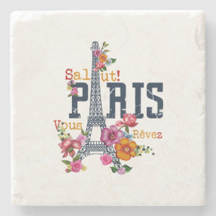 Eiffel Tower Paris Shirt Salut Flowering Paris Fra Stone Coaster