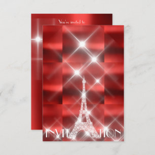 Eiffel Tower Paris Sparkly Stars Red Wine Diamond Invitation