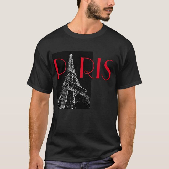 Eiffel Tower Paris Travel Black White Red Pop Art T-Shirt (Front)