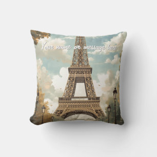 Eiffel Tower Paris Travel Vintage Retro Art Name Cushion