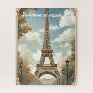 Eiffel Tower Paris Travel Vintage Retro Art Name Jigsaw Puzzle