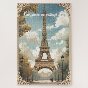 Eiffel Tower Paris Travel Vintage Retro Art Name Jigsaw Puzzle