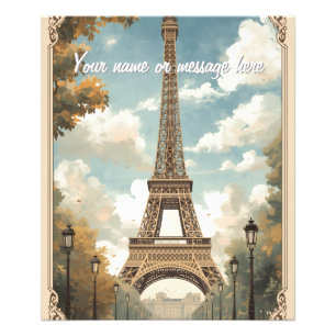 Eiffel Tower Paris Travel Vintage Retro Art Name Photo Print