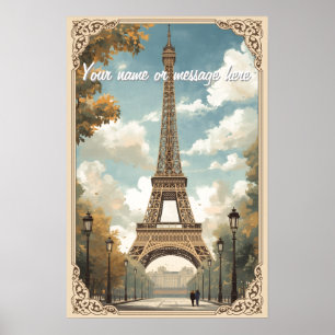 Eiffel Tower Paris Travel Vintage Retro Art Name Poster