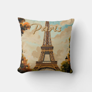Eiffel Tower Paris Travel Vintage Style Retro Art Cushion