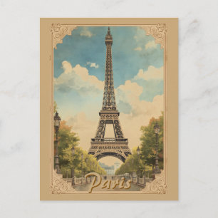 Eiffel Tower Paris Travel Vintage Style Retro Art Holiday Postcard
