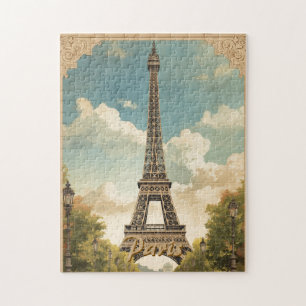 Eiffel Tower Paris Travel Vintage Style Retro Art Jigsaw Puzzle