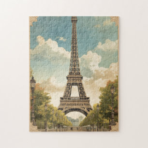 Eiffel Tower Paris Travel Vintage Style Retro Art Jigsaw Puzzle