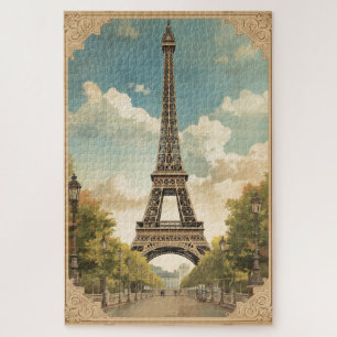 Eiffel Tower Paris Travel Vintage Style Retro Art Jigsaw Puzzle