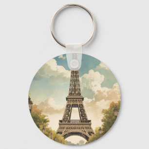 Eiffel Tower Paris Travel Vintage Style Retro Art Key Ring