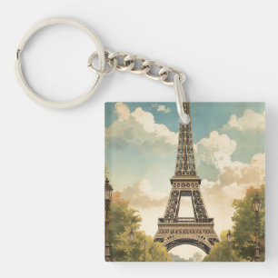 Eiffel Tower Paris Travel Vintage Style Retro Art Key Ring