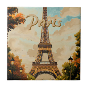 Eiffel Tower Paris Travel Vintage Style Retro Art Tile