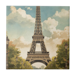 Eiffel Tower Paris Travel Vintage Style Retro Art Tile
