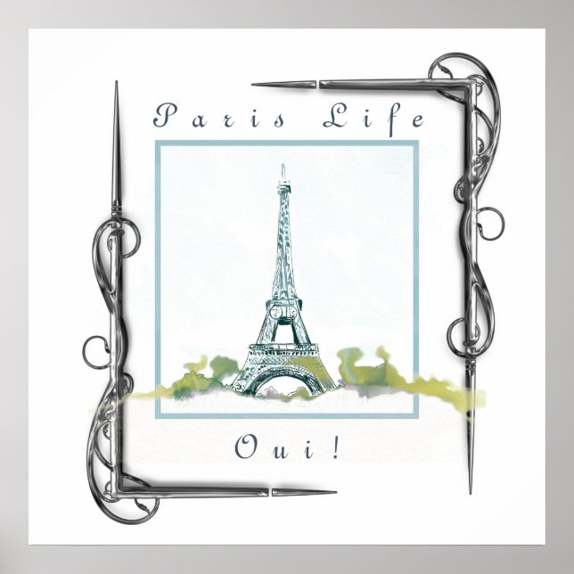 Eiffel Tower Paris Watercolor Victorian Border Poster (Front)