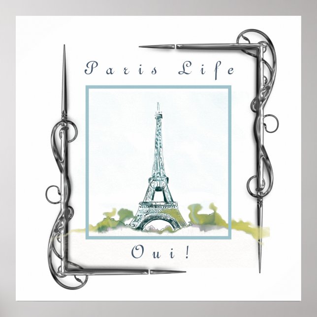 Eiffel Tower Paris Watercolor Victorian Border Poster (Front)