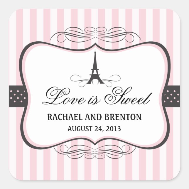Eiffel Tower Paris Wedding Square Sticker (Front)