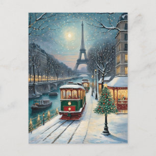Eiffel Tower Paris Winter Snow Scene Postcard