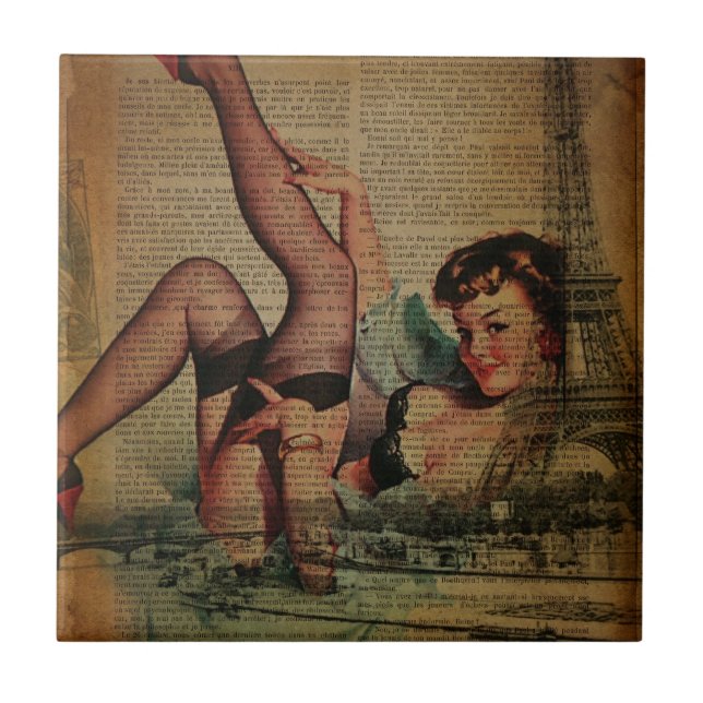 eiffel tower parisian girly retro fashionista tile (Front)