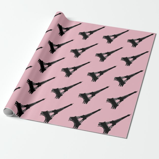 Eiffel Tower Parisian pink black Wrapping Paper (Unrolled)