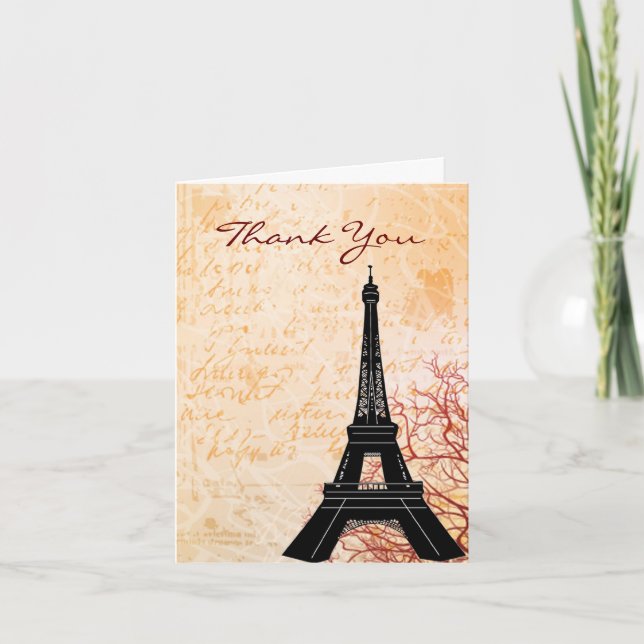 Eiffel Tower Peach Thank You Note card (Front)