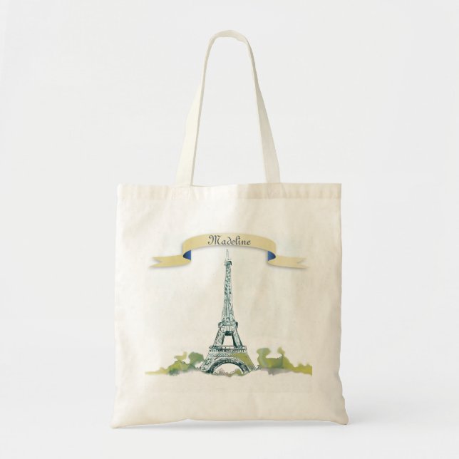 Eiffel Tower Pen and Ink Sketch Personalize it Tote Bag (Front)