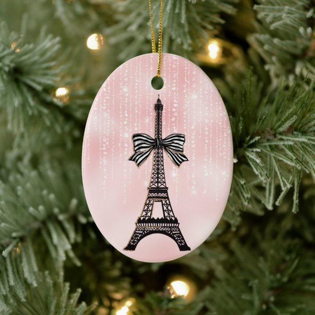 Eiffel Tower Pink and Black Christmas Ceramic Tree Decoration (Tree)