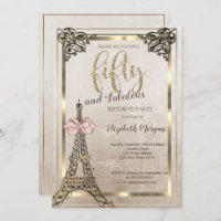 Eiffel Tower,Pink Bow Border 50th Birthday Party