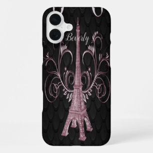 Eiffel Tower Pink Floral Swirls iPhone Case