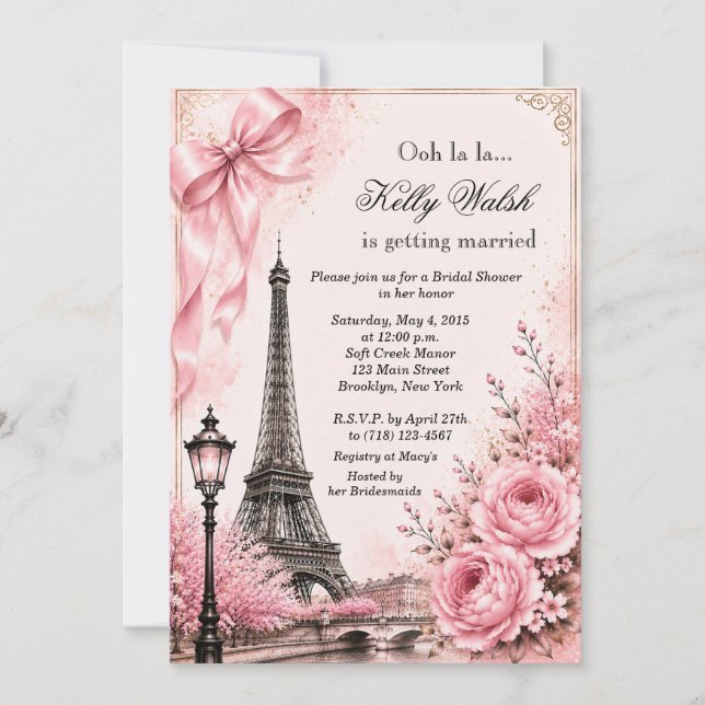 Eiffel Tower Pink Paris Bridal Shower Invitation (Front)
