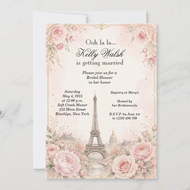 Eiffel Tower Pink Paris Bridal Shower Invitation (Front)