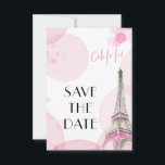 Eiffel Tower Pink Paris Sweet 16 Save The Date<br><div class="desc">Customise this elegant Paris themed Saved the Date card for your own event. The card features a watercolor illustration of the Eiffel Tower on both sides and is decorated with pink bokeh and Parisian phrase "ooh la la!". The wording on the front simply reads "Save the Date" and all your...</div>