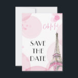 Eiffel Tower Pink Paris Sweet 16 Save The Date<br><div class="desc">Customise this elegant Paris themed Saved the Date card for your own event. The card features a watercolor illustration of the Eiffel Tower on both sides and is decorated with pink bokeh and Parisian phrase "ooh la la!". The wording on the front simply reads "Save the Date" and all your...</div>