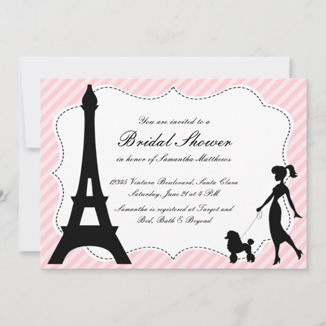 Eiffel Tower & Pink Poodle Bridal Shower Invitatio Invitation (Front)