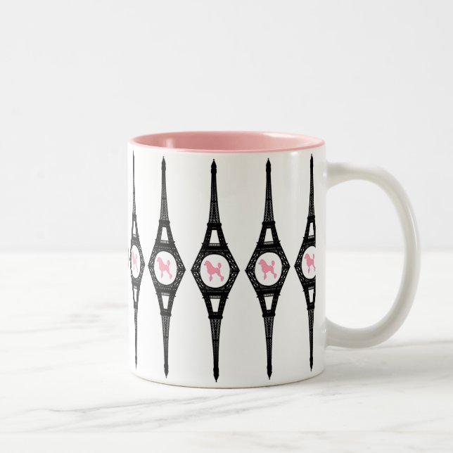 Eiffel Tower Pink Poodle Two-Tone Coffee Mug (Right)
