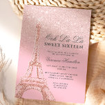 Eiffel tower pink rose gold glitter Sweet 16 Invitation<br><div class="desc">A modern,  chic and glamourous sweet sixteen with a hand drawn rose gold glitter french Paris theme Eiffel Tower with rose gold glitter ombre gradient sparkles on an editable pastel blush pink background.</div>