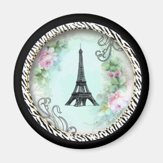 Eiffel Tower Pink Roses and Zebra Print Magnet