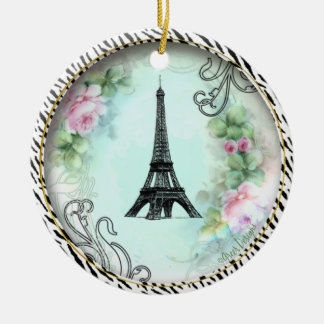 Eiffel Tower Pink Roses Zebra print Ceramic Tree Decoration