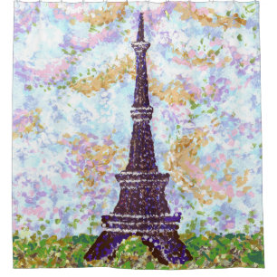 Eiffel Tower Pointillism Grass Cloud Sky Landscape Shower Curtain