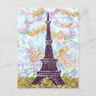 Eiffel Tower Pointillism landscape postcard