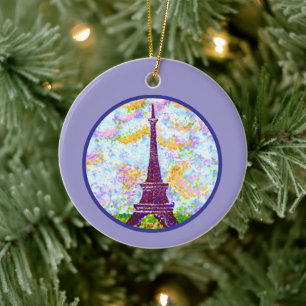 Eiffel Tower Pointillism Spring Landscape Ceramic Tree Decoration