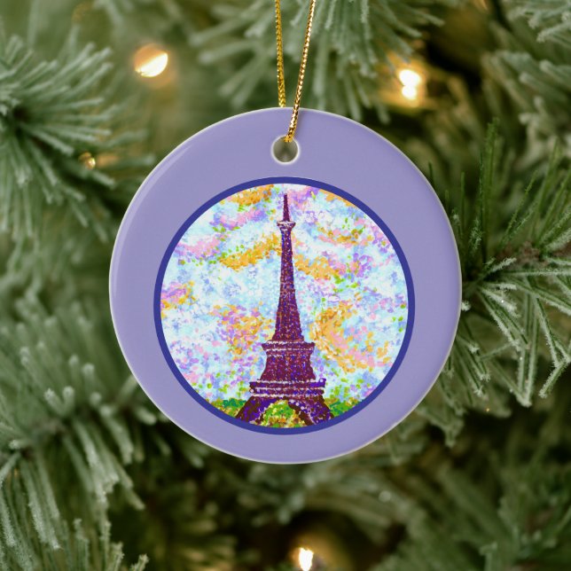 Eiffel Tower Pointillism Spring Landscape Ceramic Tree Decoration (Tree)