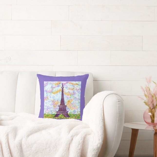 Eiffel Tower Pointillism Spring Landscape Cushion (Couch)
