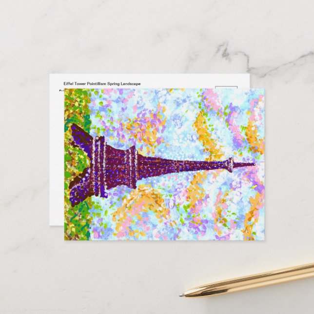 Eiffel Tower Pointillism Spring Landscape Holiday Postcard (Front/Back In Situ)