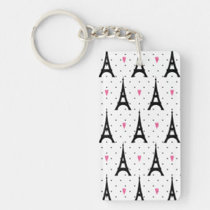 Eiffel Tower Polka Dots & Hearts Pattern Key Ring